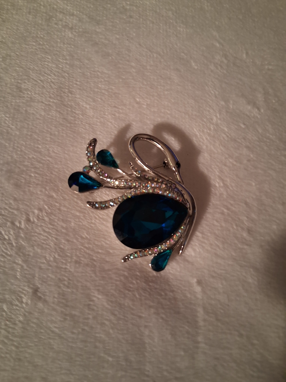 Swarovski-Style Blue Teardrop Crystal Swan Brooch